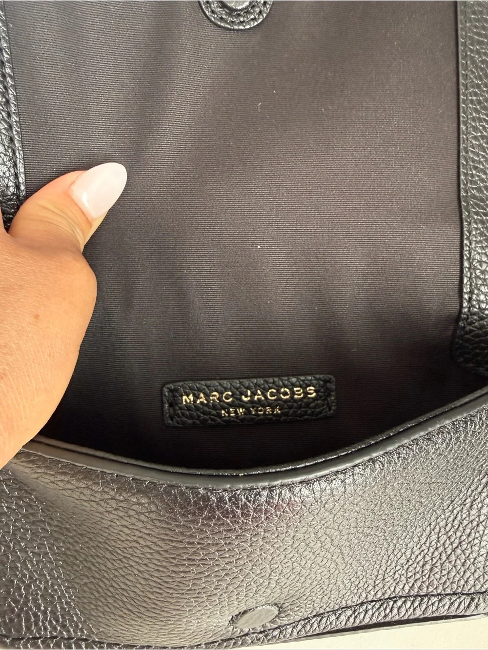 Marc Jacobs Black Pebbled Leather Mini Crossbody with Gold Logo